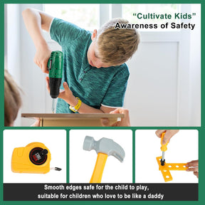 Kids Tool Set with Electronic Chainsaw Toys & Kid Drill, Realistic Pretend Play Toddler Tool Toys - Cykapu