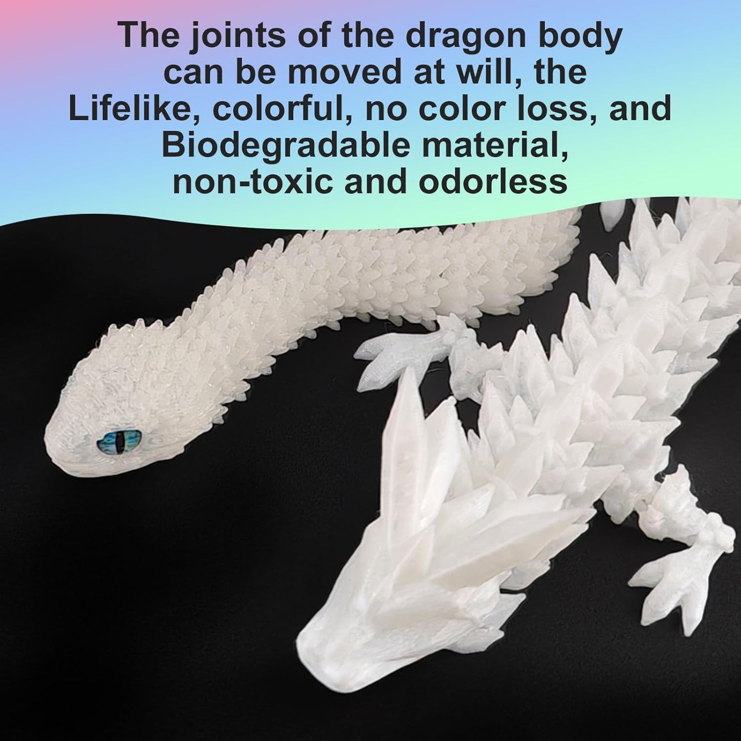 3D Printed Snake Dragon Toys, Flexible 3D Printed Animal Glow in The Dark, Perfect Desk Pet for Animal Collectors, Easter Basket Essentials for Kids, Articulated Crystal Dragon Fidget Toy for Kid Boy