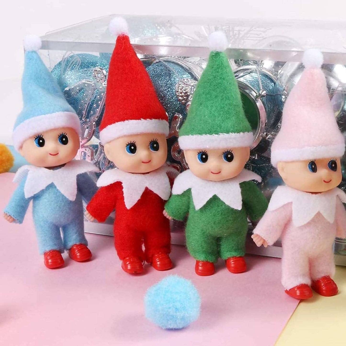 4Pcs Elf Dolls Christmas Baby Dolls Elf in Colorful Jumping Suit - Cykapu