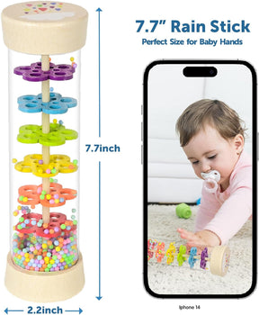 Rain Stick, 7.7” Wooden Rainmaker Montessori Toys for Baby 6-12 Months - Cykapu