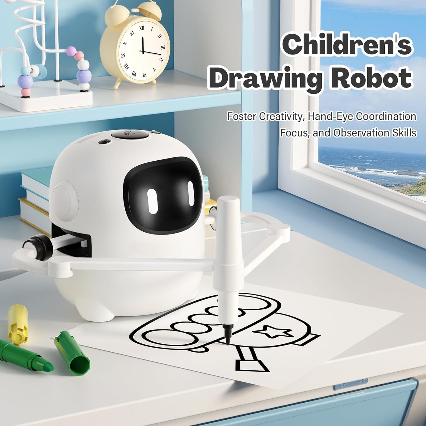 Drawing Robot for Kids with 150 Cards, Voice Interactive Educational Drawing Machine, Montessori Painting Learning Toys