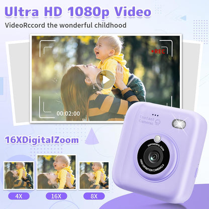 Instant Print Camera for Kids, Christmas Birthday Gifts for Girls Boys, 1080P Instant Digital Print Cameras for Toddler,Portable Toy