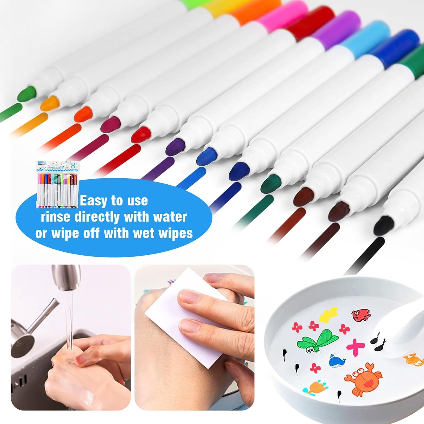 QETRABONE Magical Water Painting Pen-12 Colors Double Ended, Erasing Whiteboard Marker, Doodle Water Floating Pens