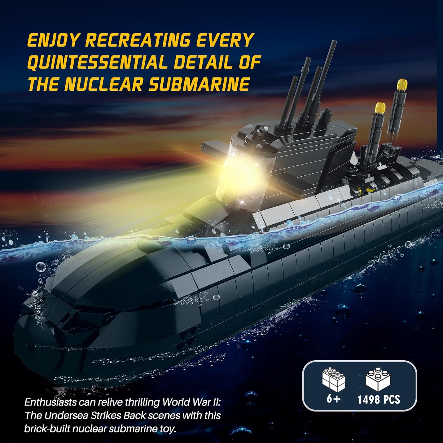 Strategic Nuclear Submarine Building Toy Set with Lights, WW2 Militar