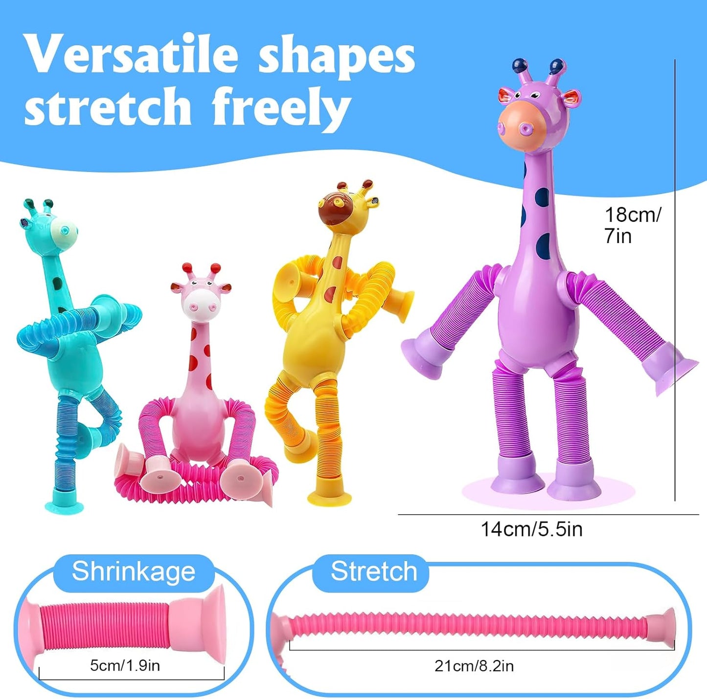 4 Pcs Giraffe Stretch Toy Bendable Figures, Telescopic Suction Cup Giraffe Toy, Pop Tubes Sensory Toys