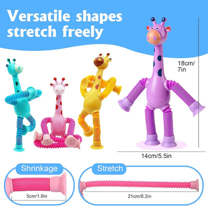 4 Pcs Giraffe Stretch Toy Bendable Figures, Telescopic Suction Cup Giraffe Toy, Pop Tubes Sensory Toys