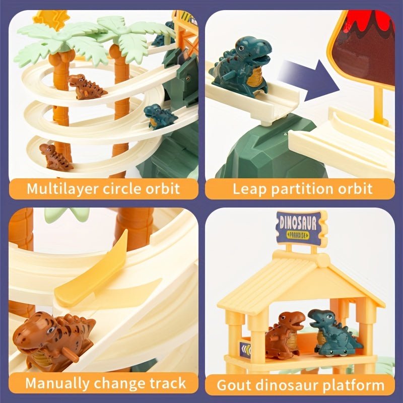 Dinosaurs Climbing Slide Light Up Music Stairs Toy With Five Dinosaur Alloy Race Cars - Cykapu