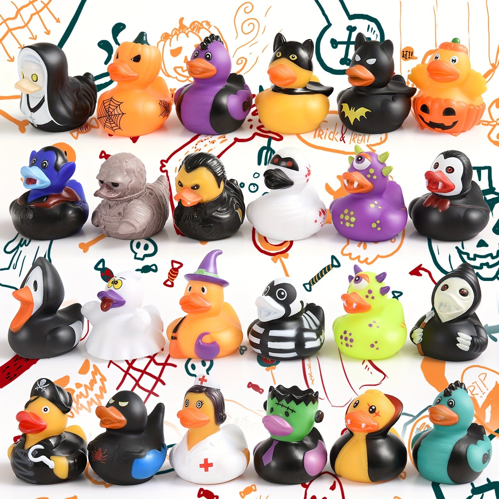 24pcs, Halloween Party Favors Rubber Ducks, Bath Toys Assorted Duckies (2"), Kids Halloween Decor Supplies, Trick Or Treat Supplies, Goodie Bag Fillers Baby Showers Halloween Party Supplies