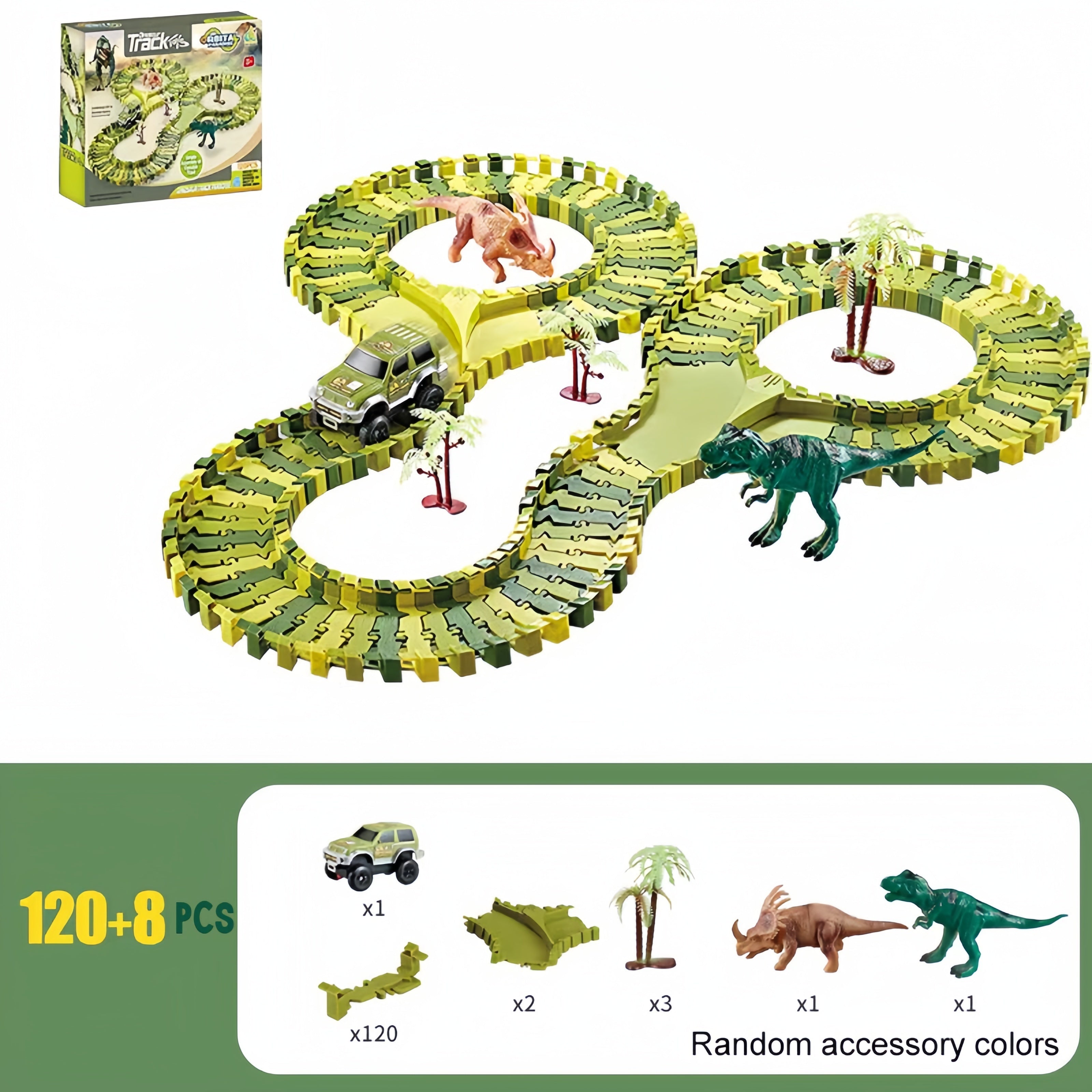 Dinosaur Toys Race Car Track, Create A Dinosaur World Road Race, Flexible Dinosaur Track Toys Set 120/240pcs Cykapu
