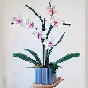 Orchid Phalaenopsis Bouquet Flower Potted Bonsai Ornament Model, Assembled Building Blocks Toy Gift For Girl - Cykapu