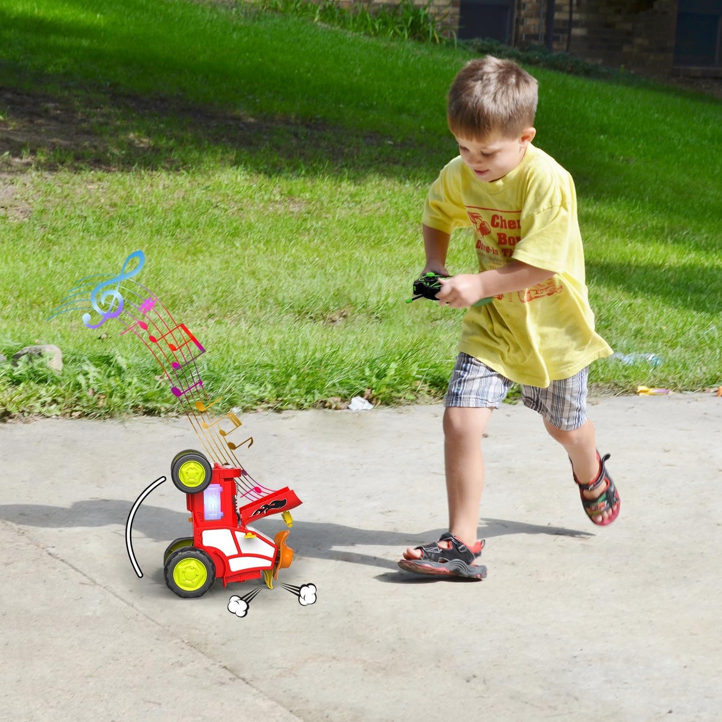 Crazy Jumping Car, Remote Control Car, Toddler RC Car with LED Light Music Rocking Tumbling - Cykapu