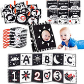 7PCS Black and White High Contrast Baby Toys - Crinkle Books Tummy Time Mirror Toys - Cykapu