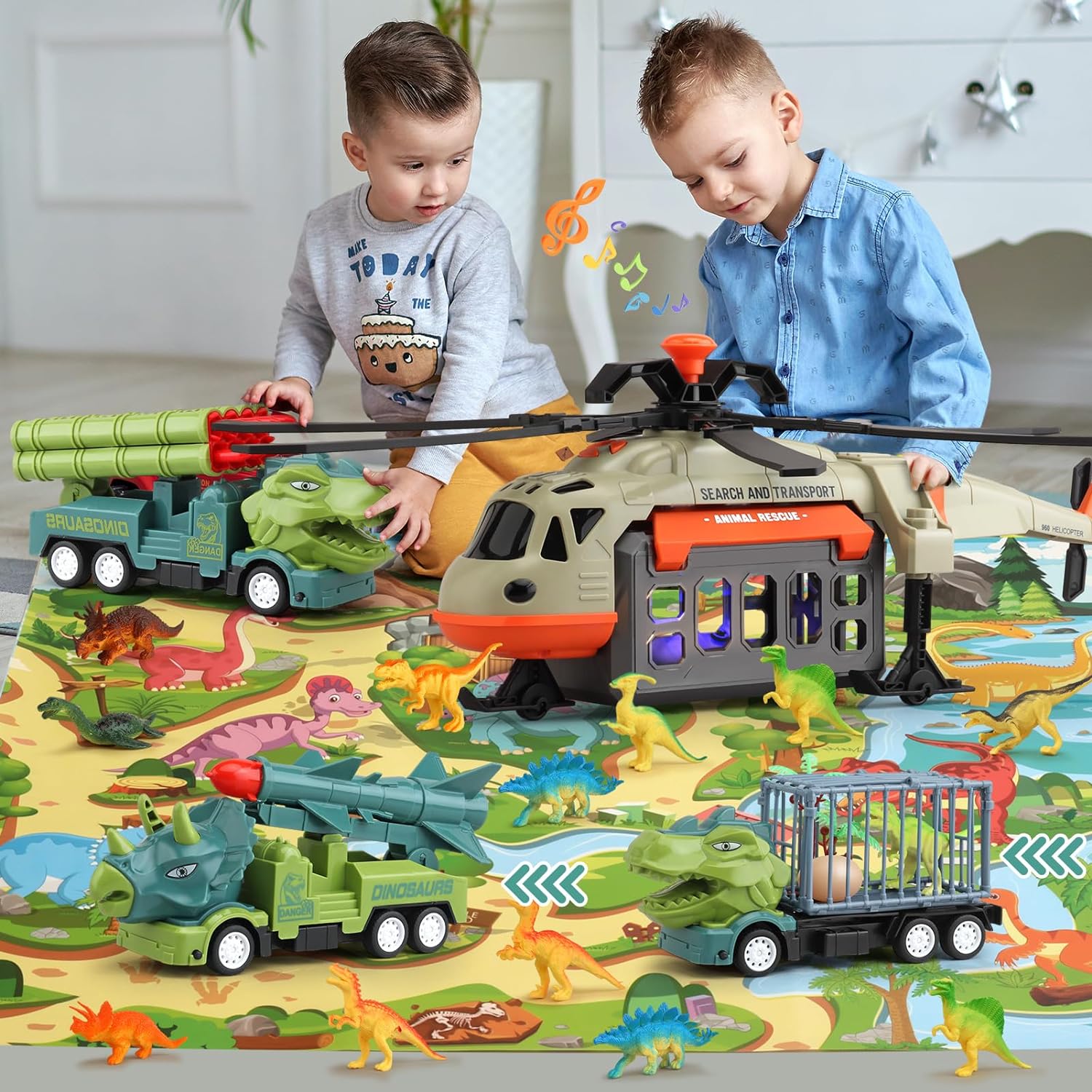 Dinosaur Airplane Toys for Kids 3-5 5-7,Track Car Toys with 18 Dino Figures,Activity Play Mat - Cykapu