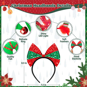 6 PCS Light Up Christmas Headband, LED Lights Christmas Headwear