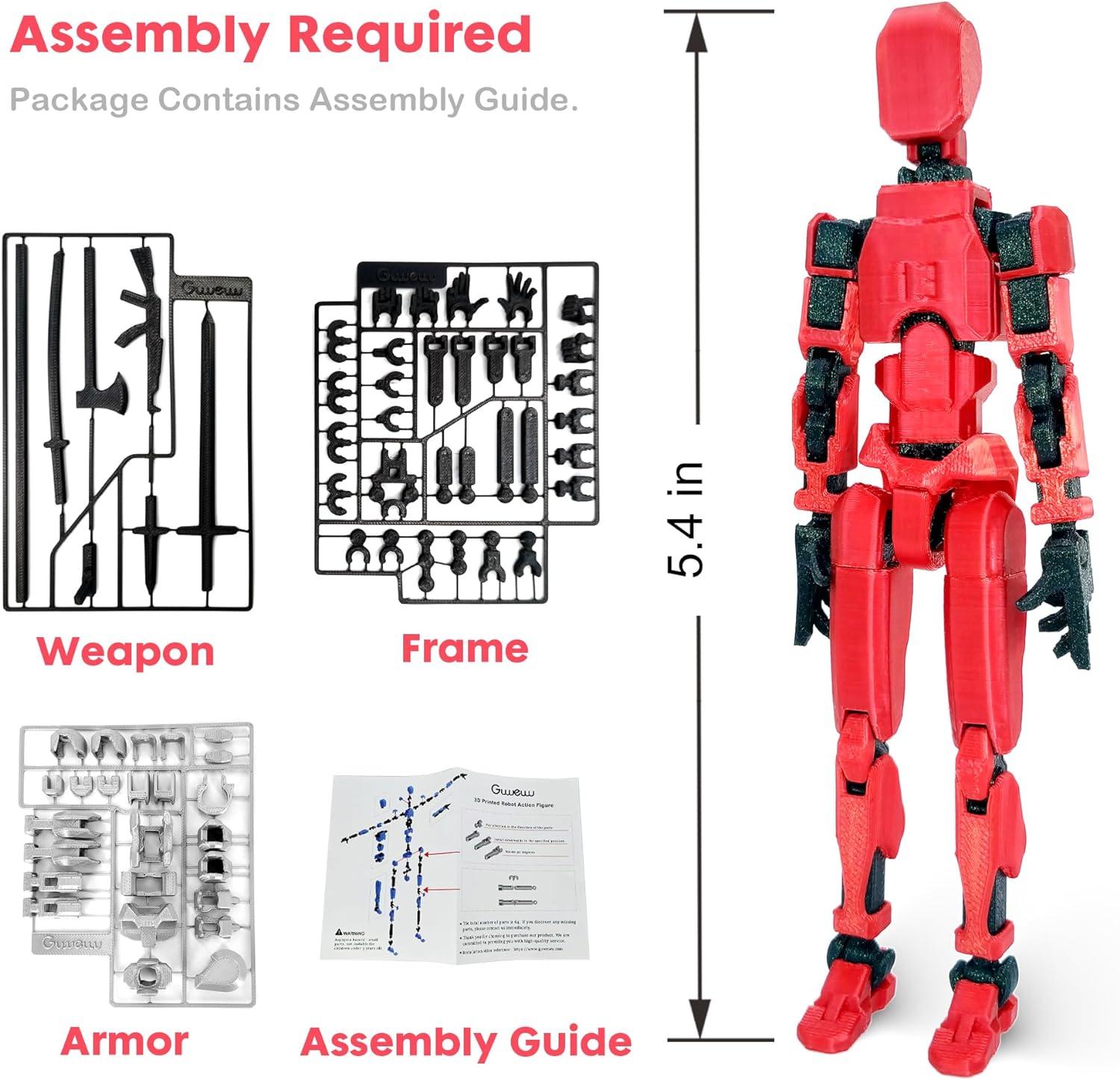 3D Printed Action Figure, Robot Toys with Full Articulation for Stop Motion Animation(2 pcs, Blue Red) Cykapu