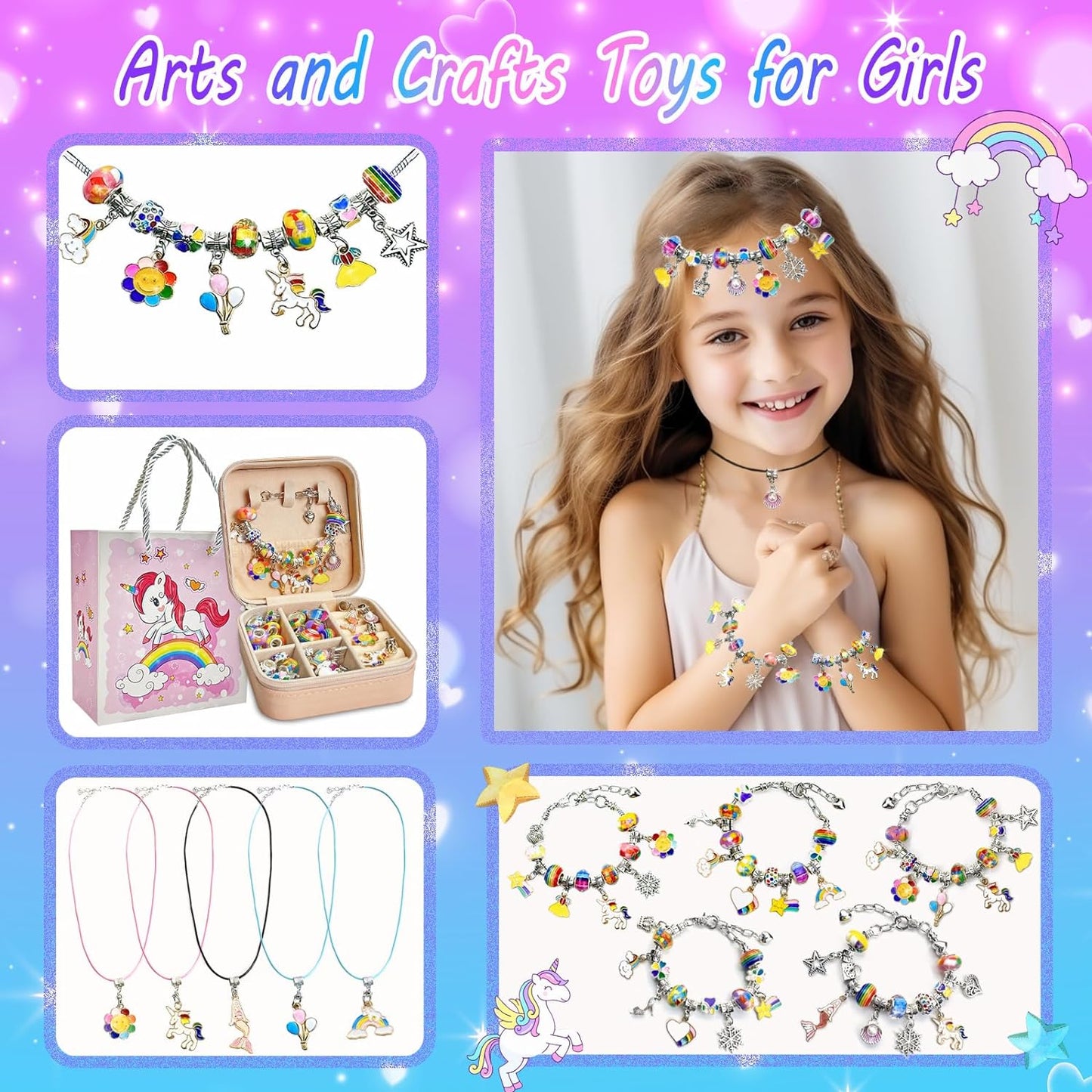 Charm Bracelet Making Kit DIY Bead Jewelry Making Kit with Box, Unicorn Mermaid Arts and Crafts