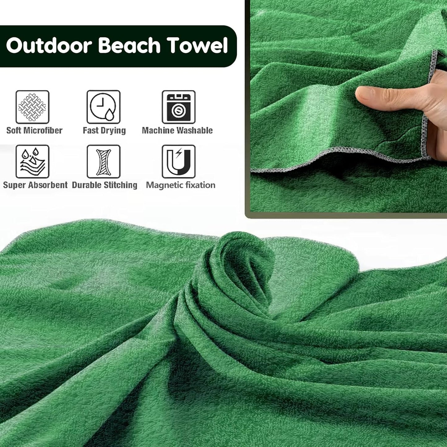 Outdoor Magnetic Beach Towel, 27x66 Inches Bath Towel, Quick Dry Beach Towels for Swimming Camping Beach