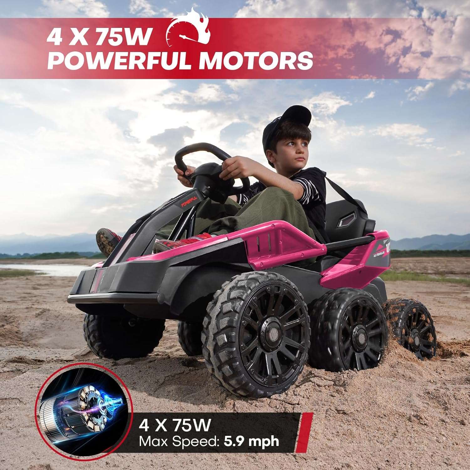 24V 6x6 Ride On Car for Big Kids, 4x75W 5.9MPH Ride on Toy, 2WD/4WD Switchable Electric UTV with Parent Remote, Eva Tires - Cykapu