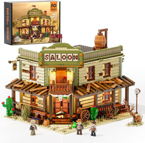 Western-Saloon Lighting Building-Bricks Set - The Old West Saloon LED Light Construction Building Model Set 2026 Pcs - Cykapu