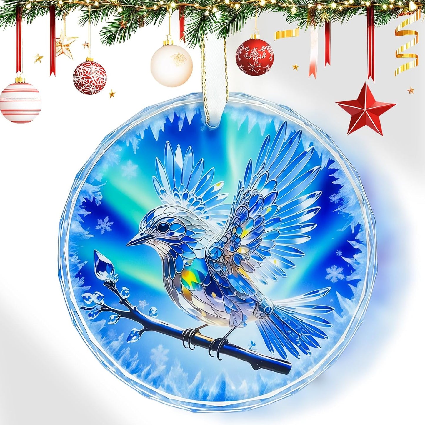 Hummingbird Ornaments for Christmas Tree, Stained Hummingbird Home Decor Glass Hanging, Christmas Tree Indoor Outdoors Home Decorations to Hummingbirds Lover, Book Lovers