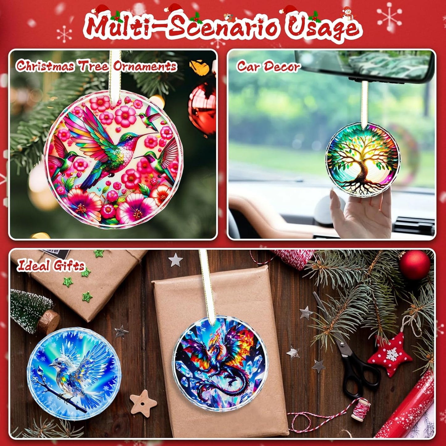 Hummingbird Ornaments for Christmas Tree, Stained Hummingbird Home Decor Glass Hanging, Christmas Tree Indoor Outdoors Home Decorations to Hummingbirds Lover, Book Lovers