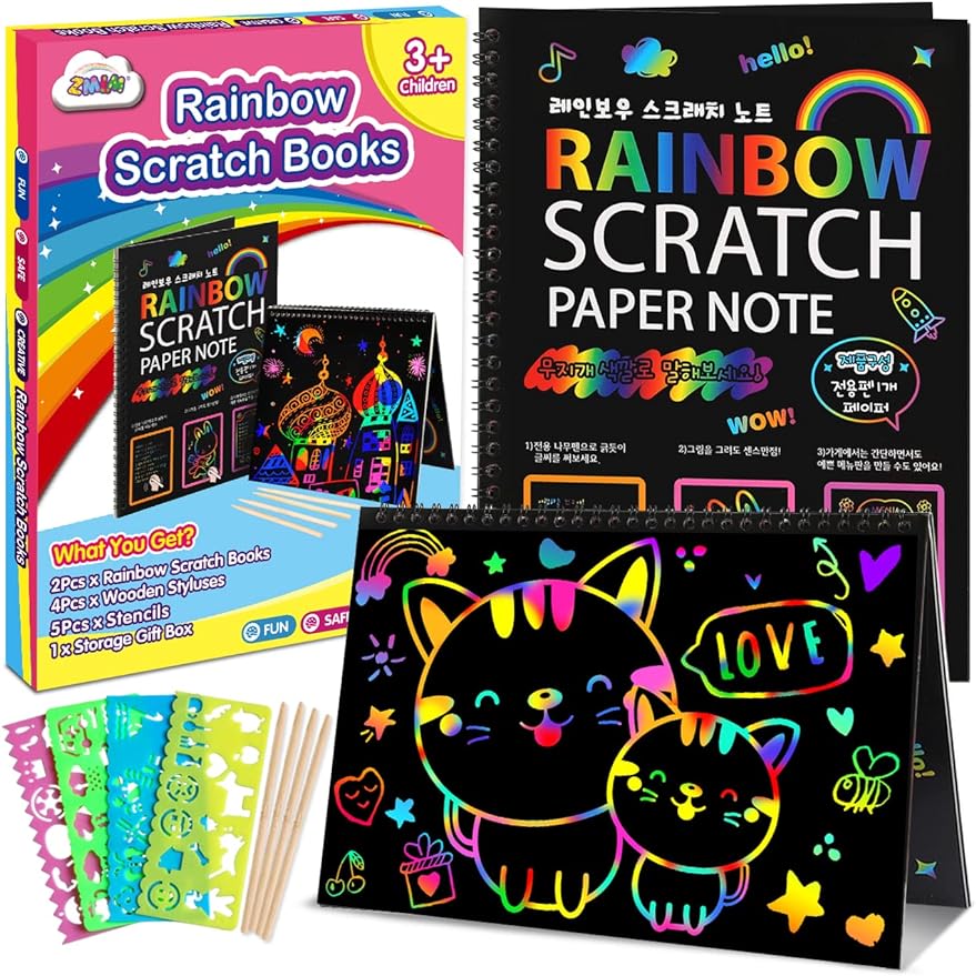 Scratch Paper Art-Crafts Gift: 2 Pack Bulk Rainbow Magic Paper Supplies Toys