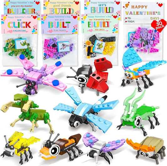 30 Pcs Valentines Day Gifts for Kids classroom-valentines insect blocks