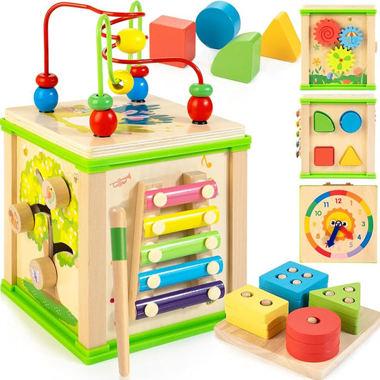 Wooden 7-in-1 Activity Cube| Montessori Toys Baby Educational Developmental Toys - Cykapu