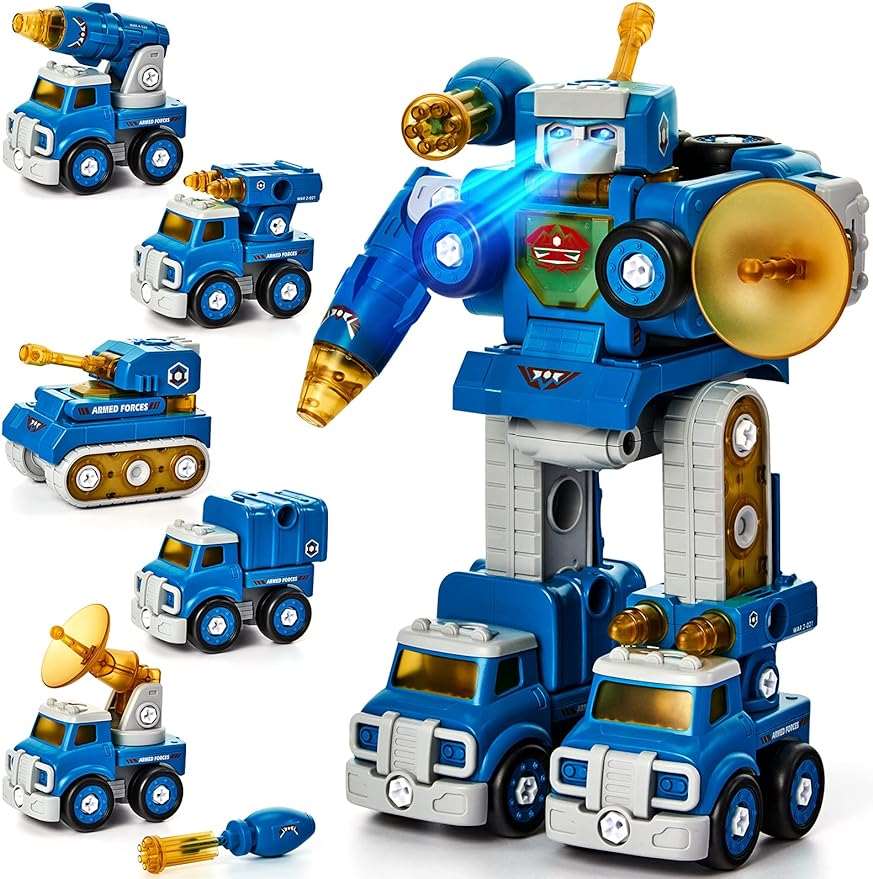 5 Year Old Boy Toys - 5in1 STEM Toys for Boys 5-7, Take Apart Trucks Transform to Robot Boys Toys
