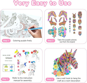 3D Coloring Unicorn Puzzles for Kids, DIY Crafts and Arts Set Stocking Stuffers - Cykapu