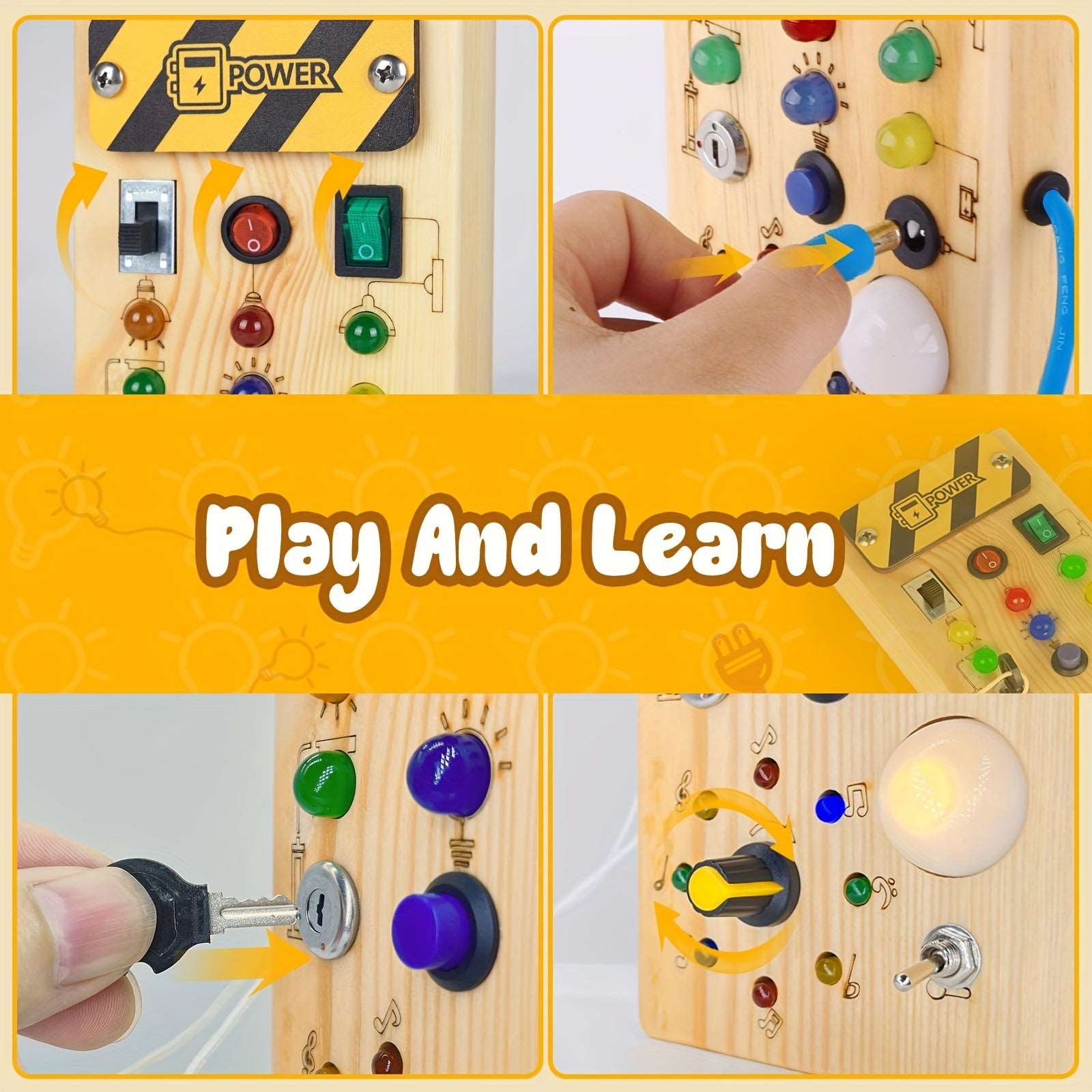 8 LED Light Switches Sensory Toy - Montessori Busy Board For Toddlers Over 1 Year Old - Cykapu