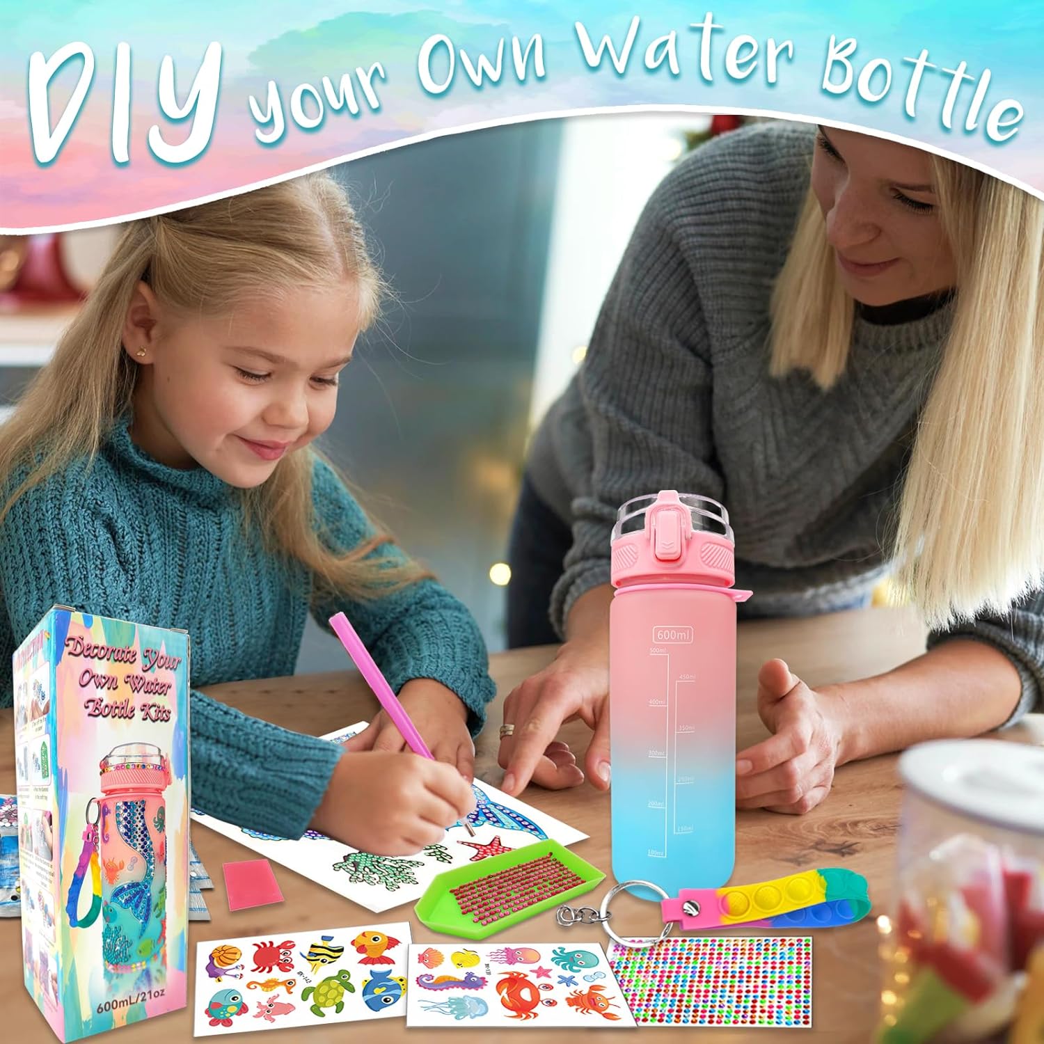 Decorate Your Own Water Bottle Kits,Mermaid Gem Diamond Painting Crafts