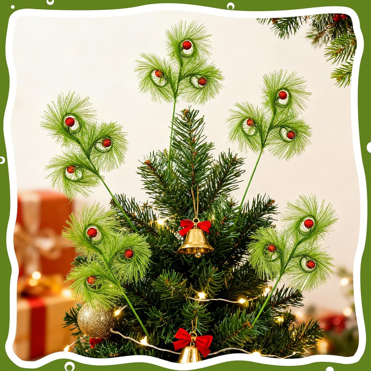 6 Pcs Christmas Tree Topper, 17 Inch Green Curly Tree, Christmas Tree Decorations Vase Fillers Wreath Home Party Crafts Decor
