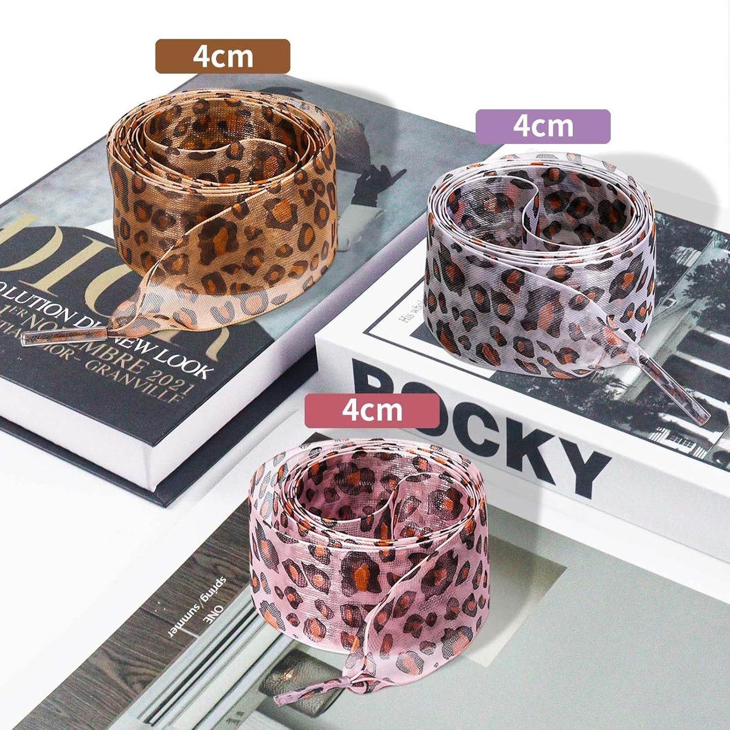 3 Pair Fashion Leopard Shoe Laces for Womens Sneakers, 4CM Wide Ribbon Shoelaces