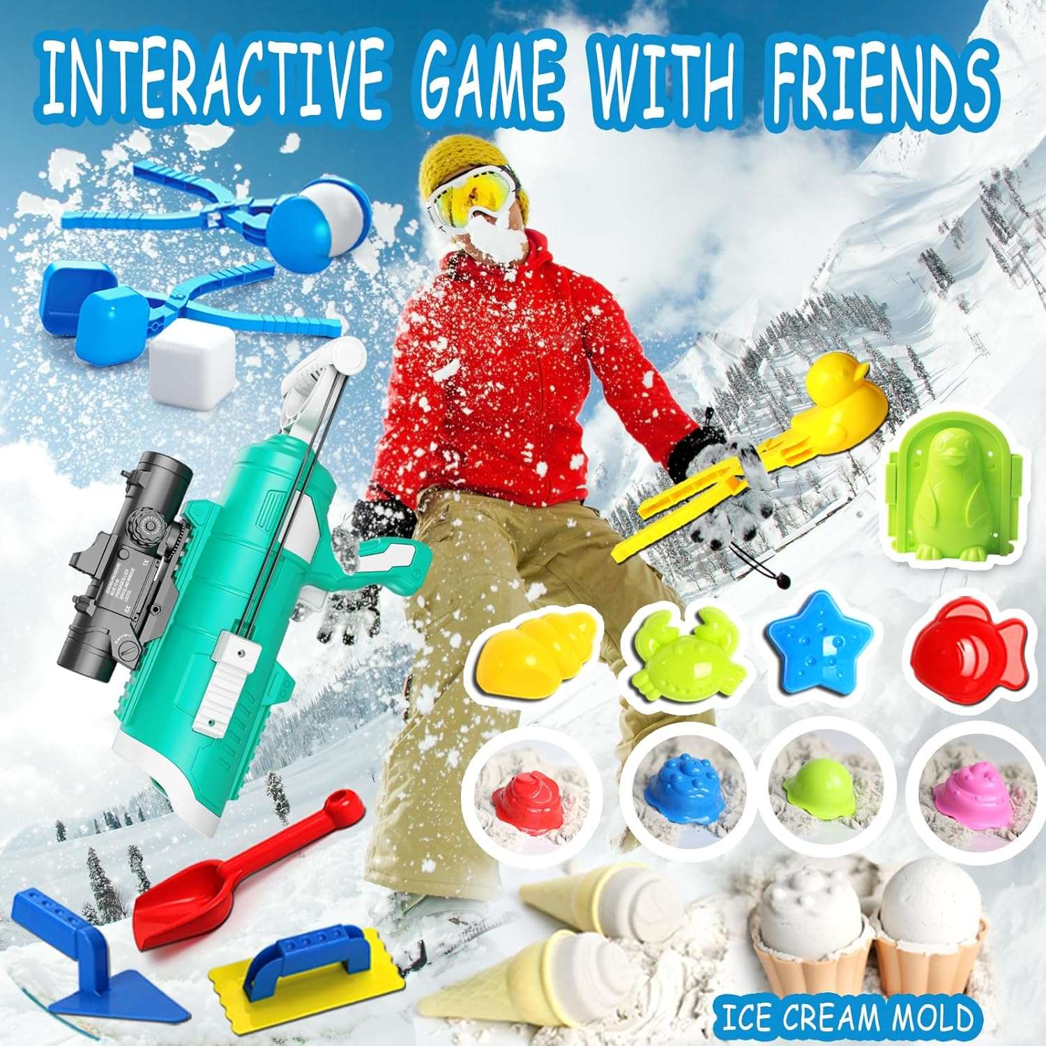 17 PCS Snow Toys for Kids Outdoor,Snowball Maker Kit, Snowball Blaster Gun Launcher - Cykapu