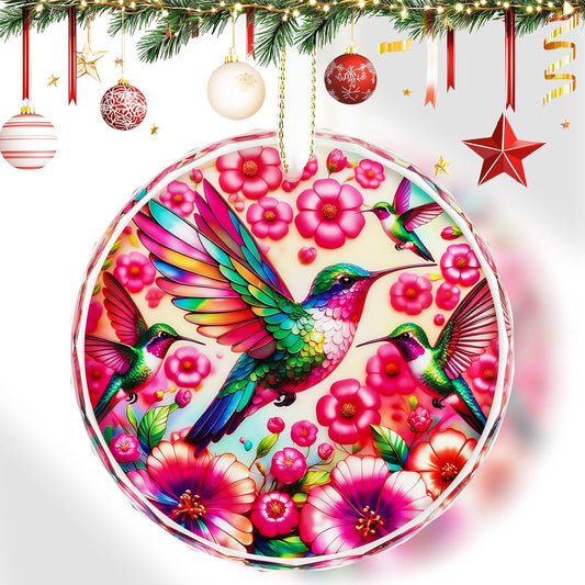 Hummingbird Ornaments for Christmas Tree, Stained Hummingbird Home Decor Glass Hanging, Christmas Tree Indoor Outdoors Home Decorations to Hummingbirds Lover, Book Lovers