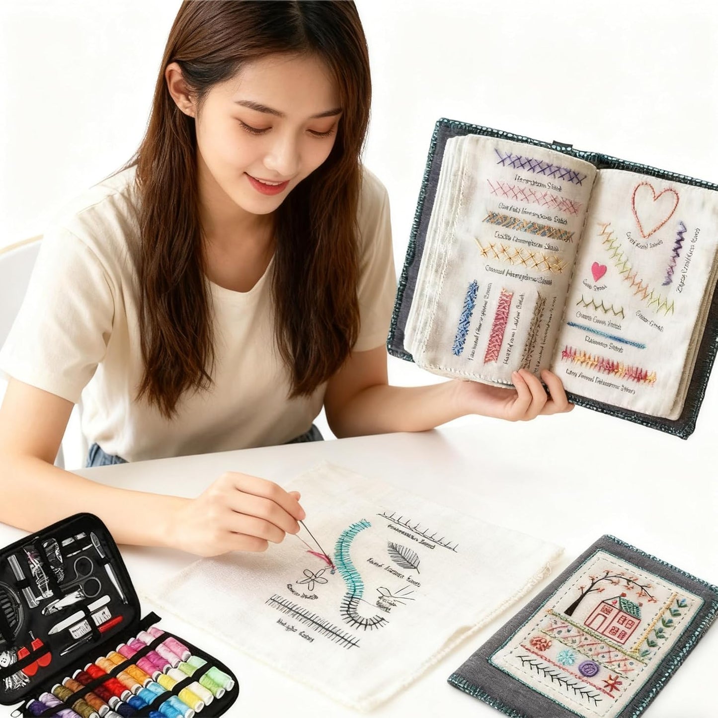 2026 New DIY Embroidery Stitch Collection, Includes Illustrated Guide to 106 Universal Embroidery Stitches with Free Tutorials and 86-Piece Sewing Tool Kit