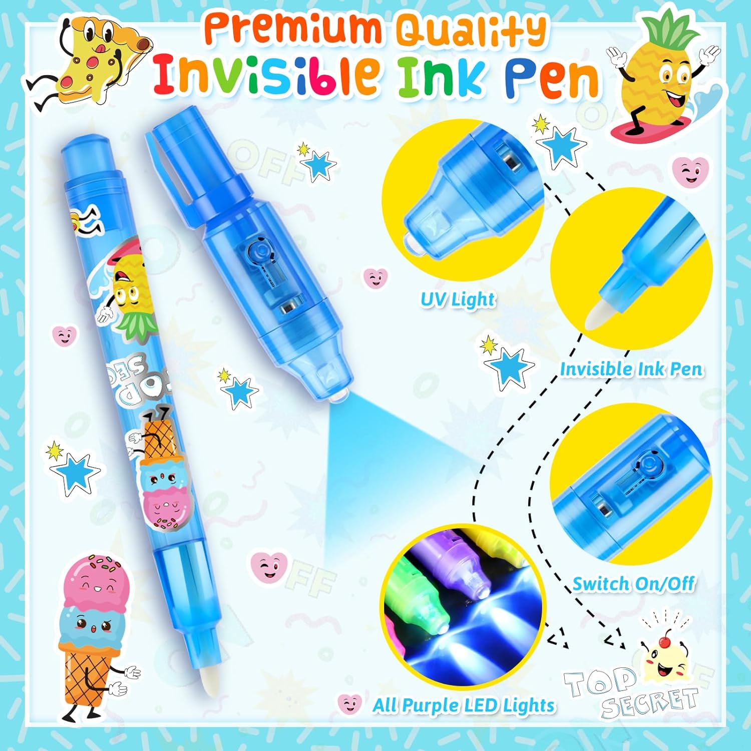 Invisible Ink Pen with UV Light for Kids, Party Favors, 24PCS Spy Pen Classroom Prizes School Supplies - Cykapu