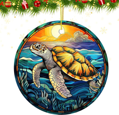 Christmas Tree Ornaments - Sea Turtle Christmas Ornaments 2024, Acrylic Christmas Hanging Ornaments Ocean Turtle Pendant Decorations for Christmas Tree, Beach Christmas Ornaments for Home Decor (Sea)
