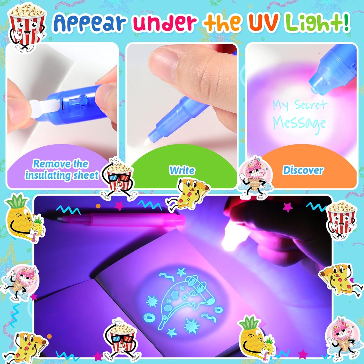 Invisible Ink Pen with UV Light for Kids, Party Favors, 24PCS Spy Pen Classroom Prizes School Supplies - Cykapu