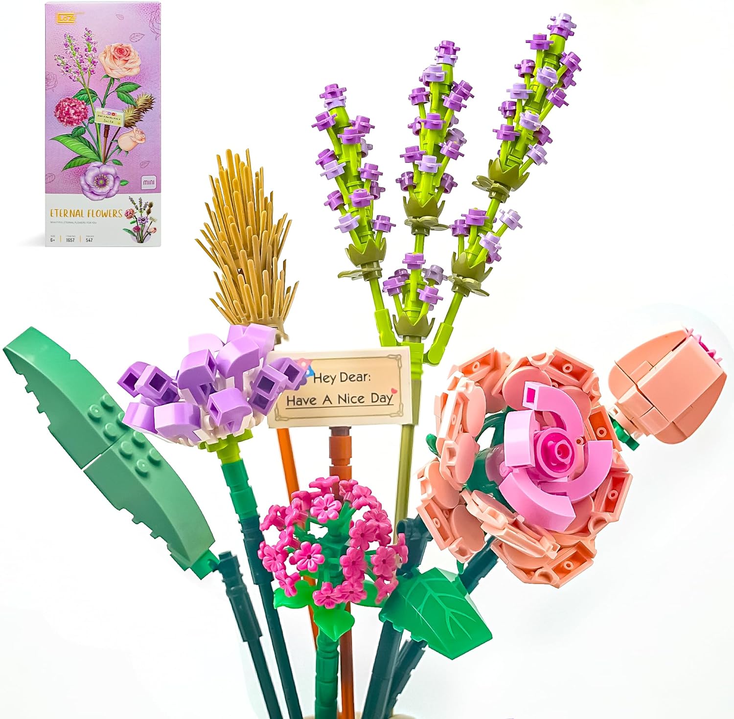 Artificial Flowers Building Set - Mini Bricks Flower Bouquet, Unique DIY Decoration Home, 680 Pieces Botanical Collection - Cykapu