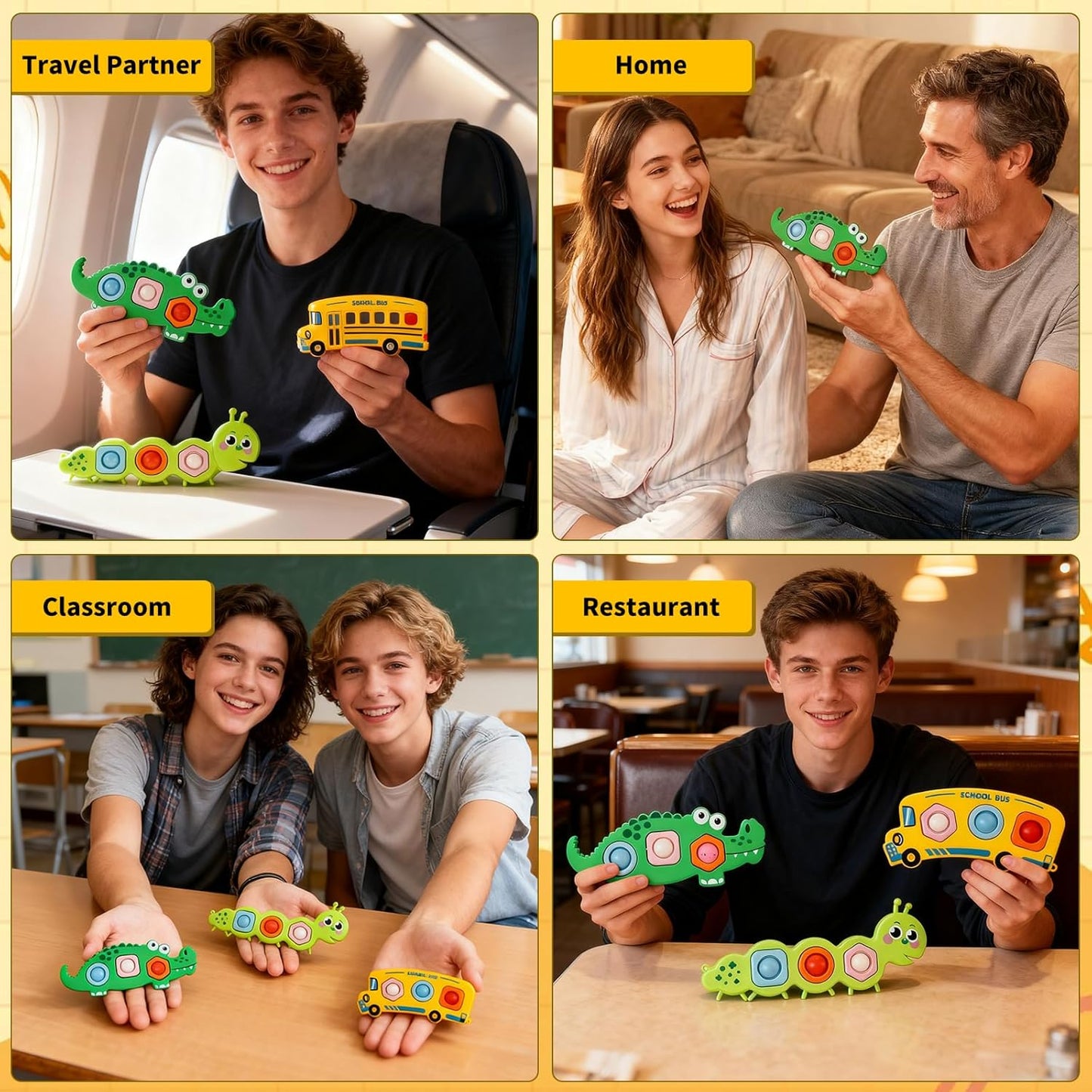 3 Pcs Fidget Popper Sensory Toys, Airplane Travel Toys Pop Fidget Toys Essential Activities, Autism Christmas Classroom Gifts