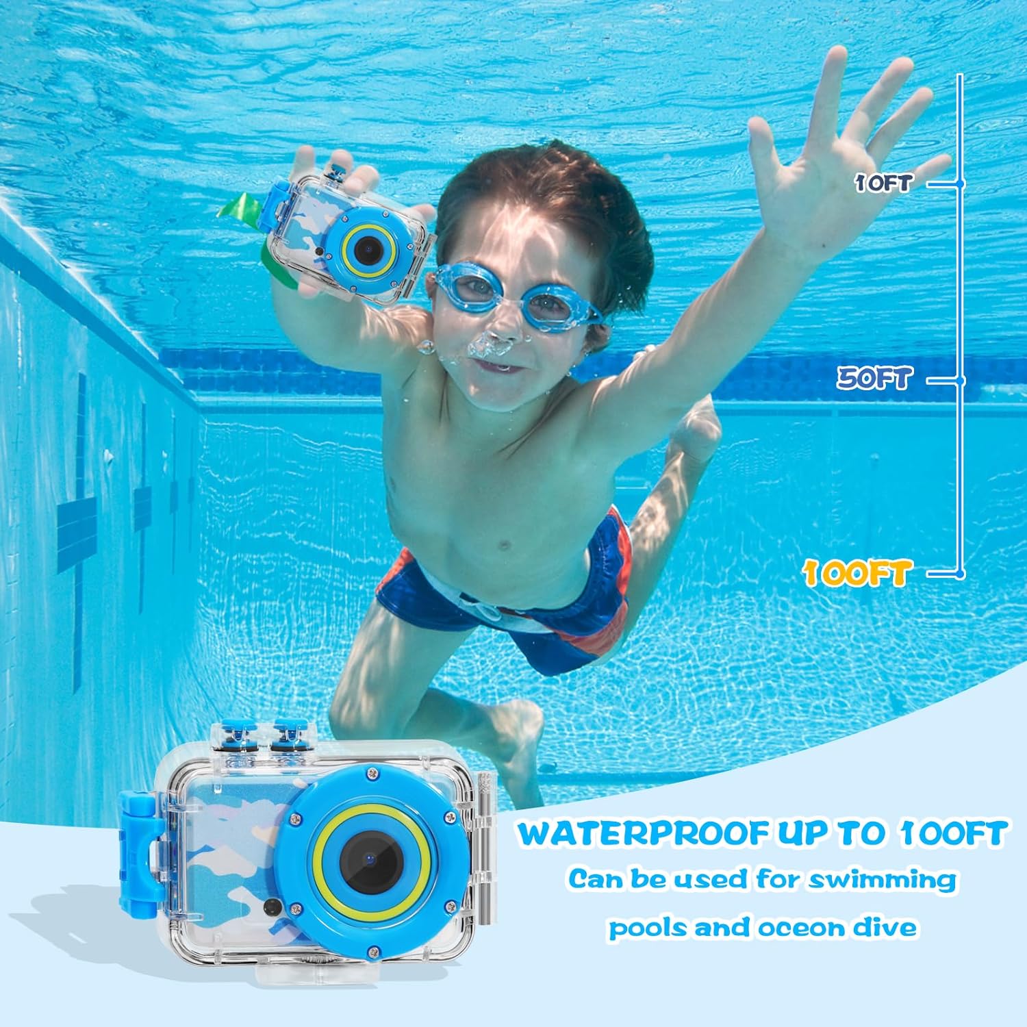 Kids Camera Waterproof Birthday,Underwater Toddler Camera - Cykapu