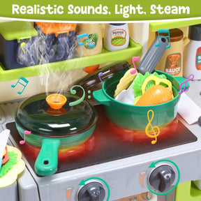Kids Kitchen Playset, Pretend Play Kitchen with Sounds and Lights, Cooking Stove Steam,Play Sink and Play Food,Toy Kitchen Set - Cykapu
