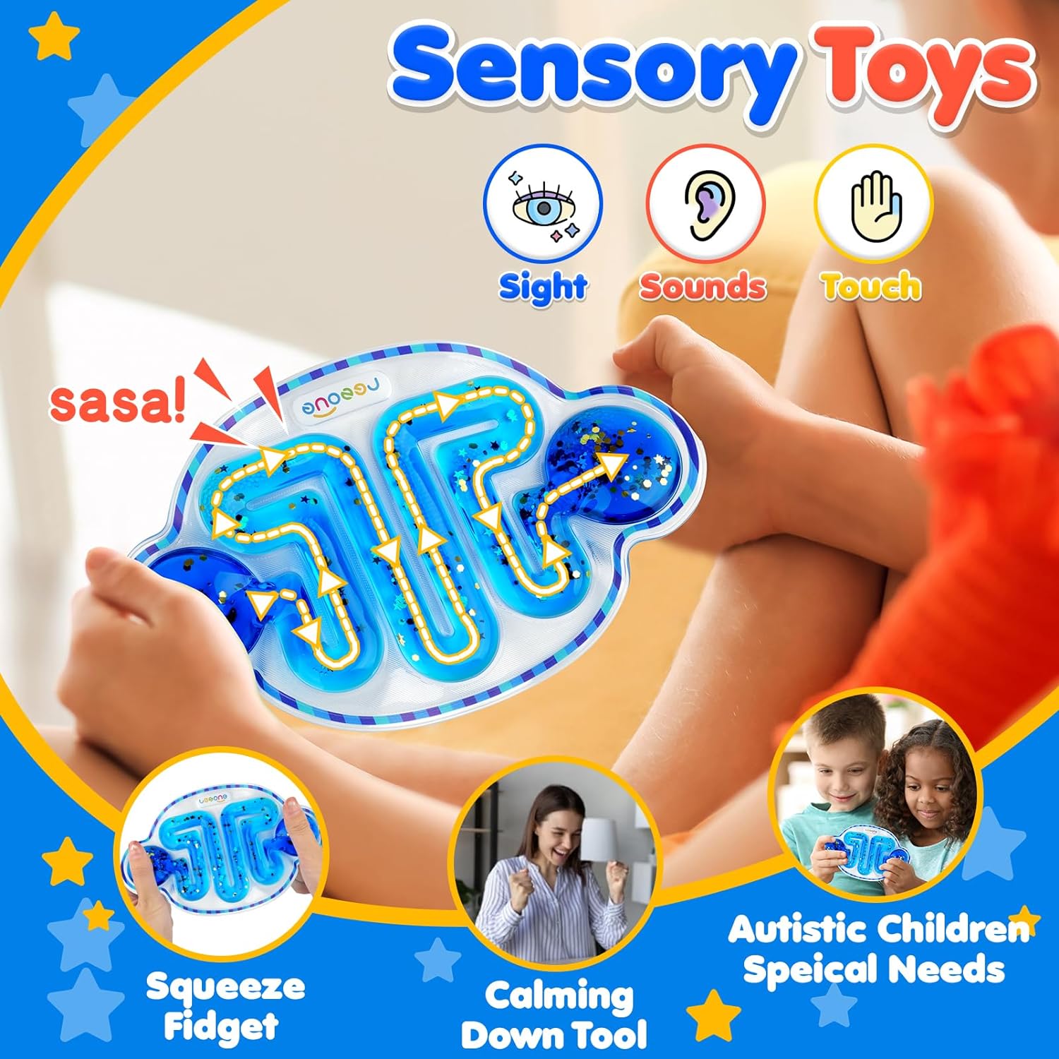 Fidget Autism Sensory Toys for Kids: Squishy Toys Sensory Tube Filled Goo, Glitter, Calming ADHD Tools - Cykapu