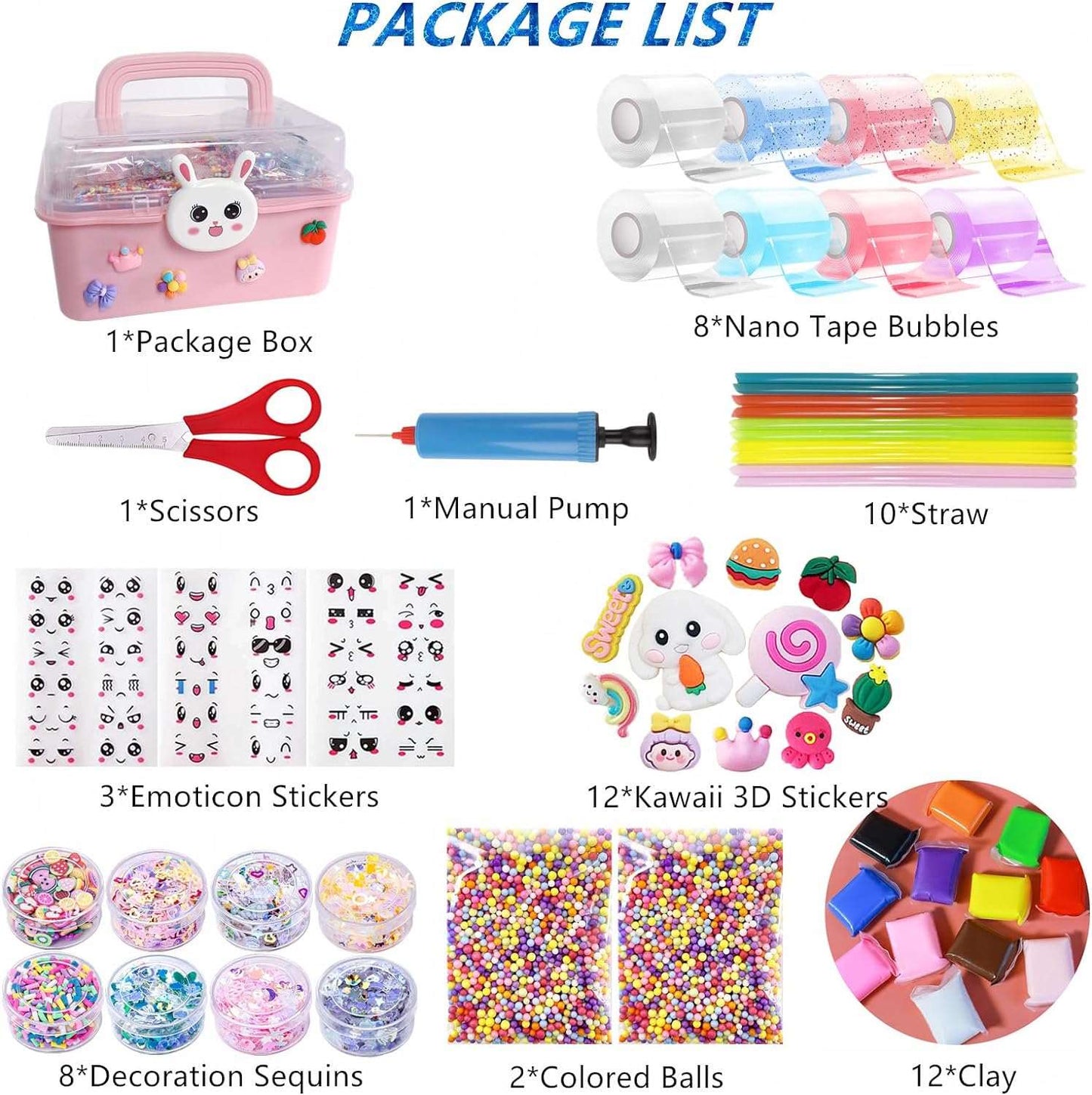 8 Pcs Colorful Nano Tape Bubble Kit for Kids with Luxe Glitter, Clay, Beads, Cute Stickers and Accessories Tools - Cykapu