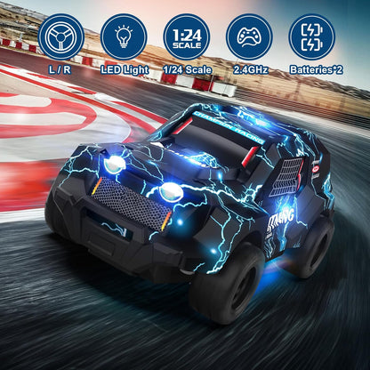 Remote Control Car for Boys 4-7, Off Road RC Car for Kids, Cool Light Up 1/24 Scale Hobby RC Cars Truck - Cykapu