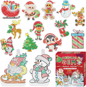 Christmas Gem Diamond Painting Kit for Boys Girls-Make Your Own 12PCS Christmas Stickers & 2PCS Suncatchers - Cykapu