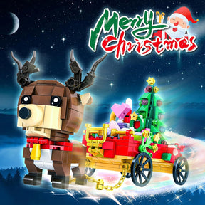 Santa's Christmas Reindeer Building Block Kit, Cart Building Sets Christmas Playset Building Toy - Cykapu