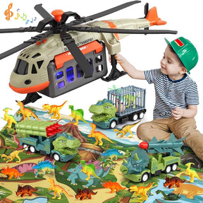 Dinosaur Airplane Toys for Kids 3-5 5-7,Track Car Toys with 18 Dino Figures,Activity Play Mat - Cykapu